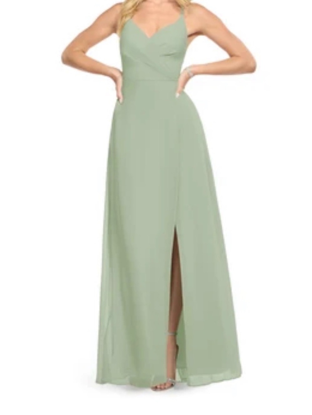 Azazie Davis Dusty Sage A-Line V-Neck Chiffon Dress A10